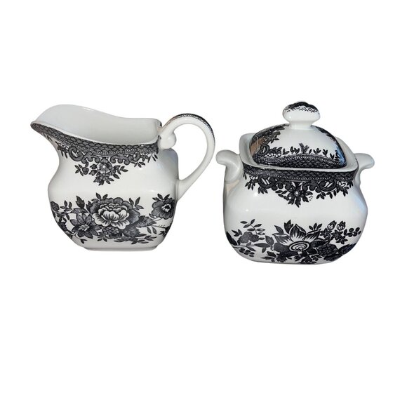 Johnson Brothers Asiatic Pheasant Black Creamer And Sugar Set - Picture 1 of 12